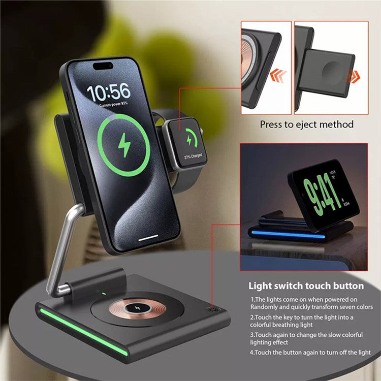 KTM8 For iPhone / iWatch / AirPods 3-in-1 Wireless Charging Stand 15W Magnetic Wireless Charger