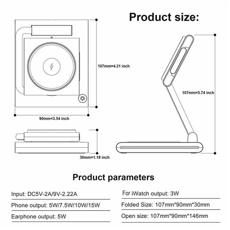 KTM8 For iPhone / iWatch / AirPods 3-in-1 Wireless Charging Stand 15W Magnetic Wireless Charger