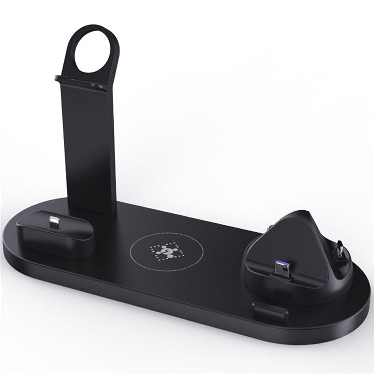 B-07 6-in-1 Desktop Phone Watch Earphone Charging Stand Wireless Charging Dock - Black