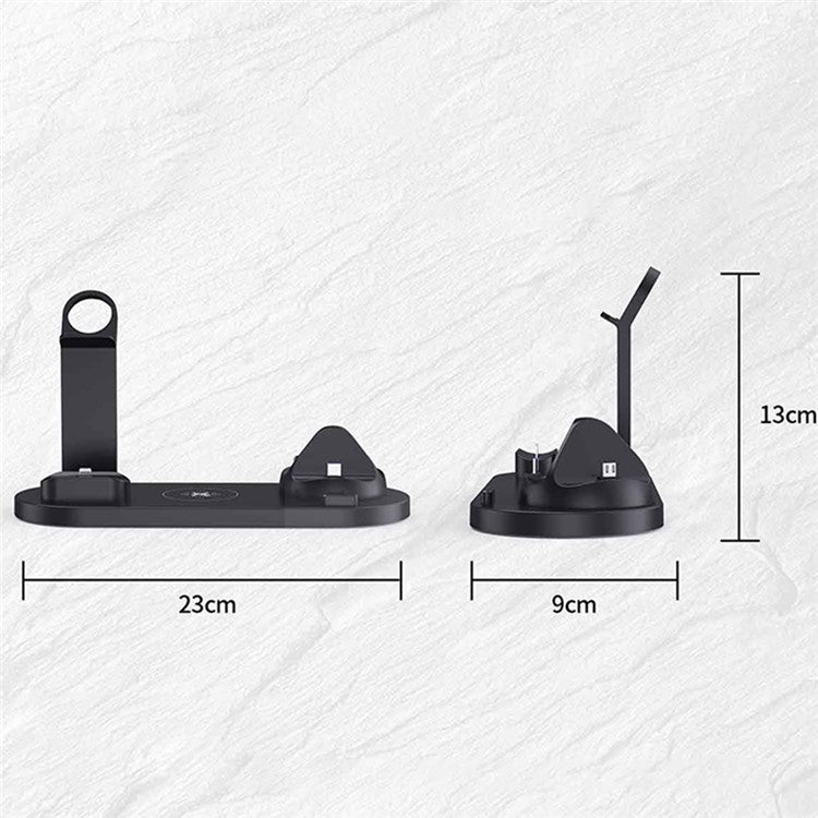 B-07 6-in-1 Desktop Phone Watch Earphone Charging Stand Wireless Charging Dock - Black