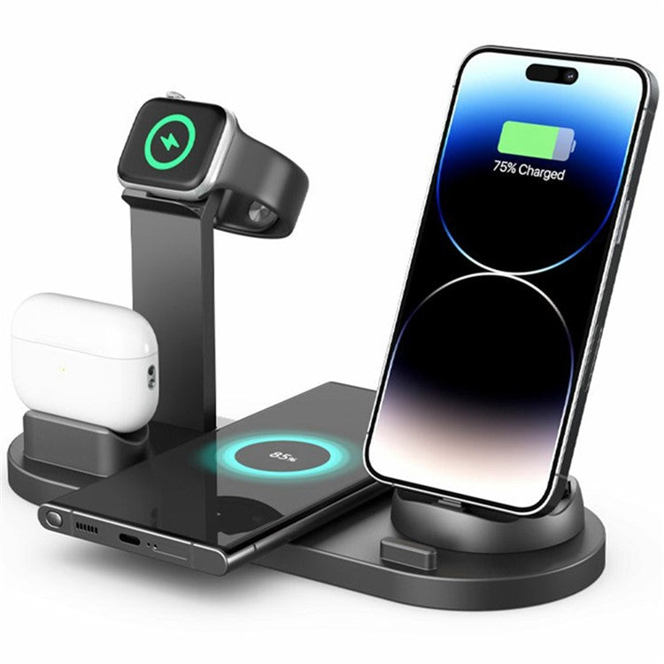 B07A For iPhone / iWatch / AirPods 6-in-1 Desktop Charging Stand 15W Wireless Charging Charger - Black