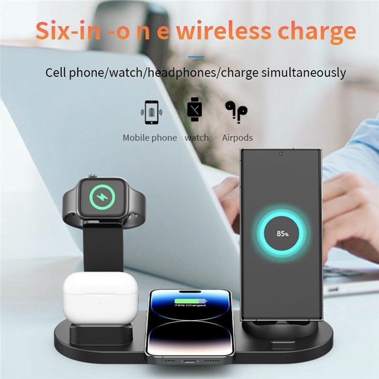 B07A For iPhone / iWatch / AirPods 6-in-1 Desktop Charging Stand 15W Wireless Charging Charger - Black