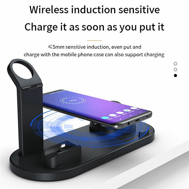 B07A For iPhone / iWatch / AirPods 6-in-1 Desktop Charging Stand 15W Wireless Charging Charger - Black