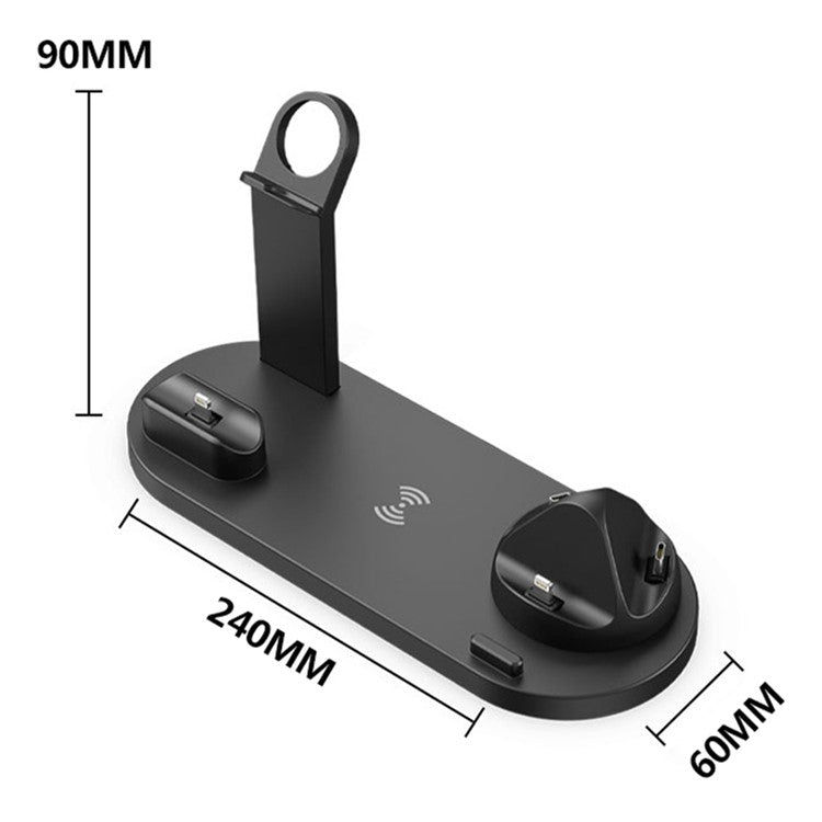 B07A For iPhone / iWatch / AirPods 6-in-1 Desktop Charging Stand 15W Wireless Charging Charger - Black