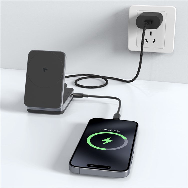 YF-M29 Qi2 Certified 2-in-1 15W Magnetic Wireless Charger with Aluminum Alloy Frame for Earbuds  /  iPhone - Black