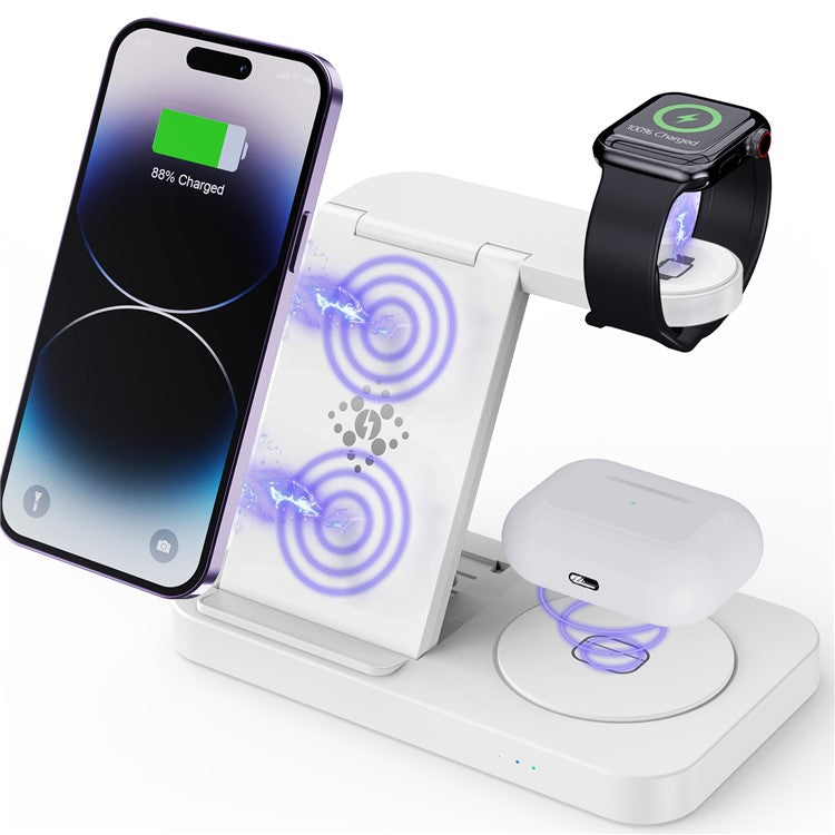 B-18C 3 in 1 Wireless Charger 15W Fast Charging Station Charger Stand for Apple Watch, iPhone, AirPods - White