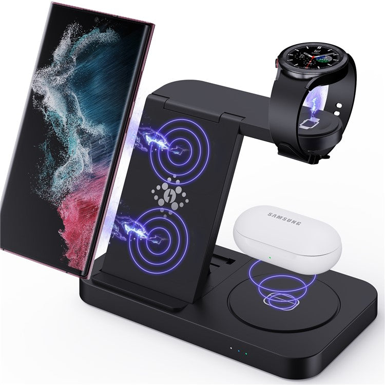 B-18C 3 in 1 Wireless Charger 15W Fast Charging Station Charger Stand for Samsung Galaxy  /  Watch  /  Buds - Black