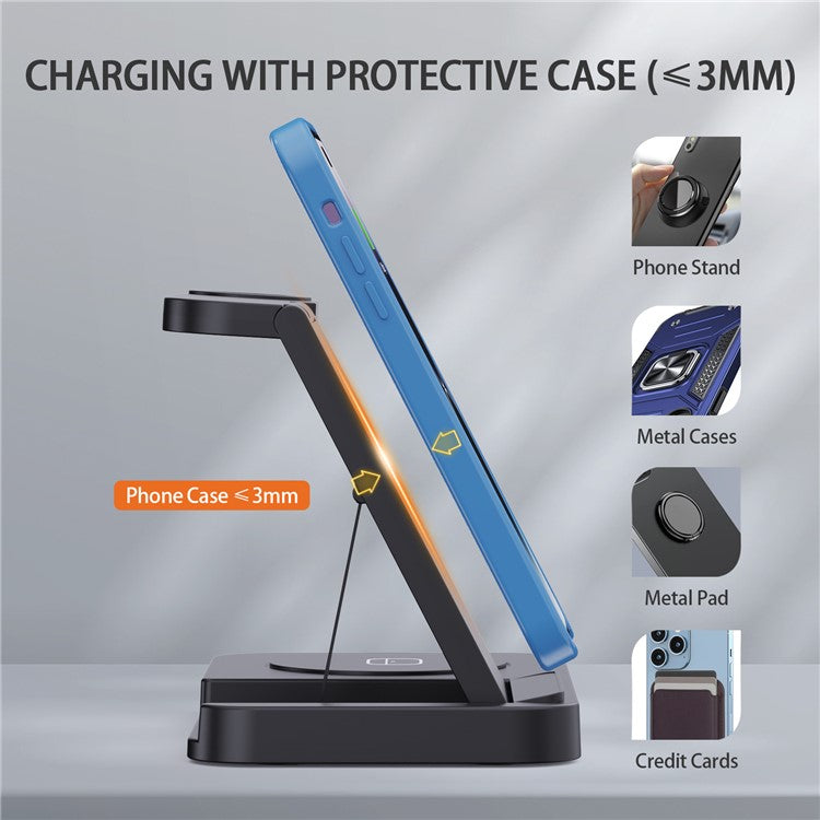 B-18C 3 in 1 Wireless Charger 15W Fast Charging Station Charger Stand for Samsung Galaxy  /  Watch  /  Buds - Black