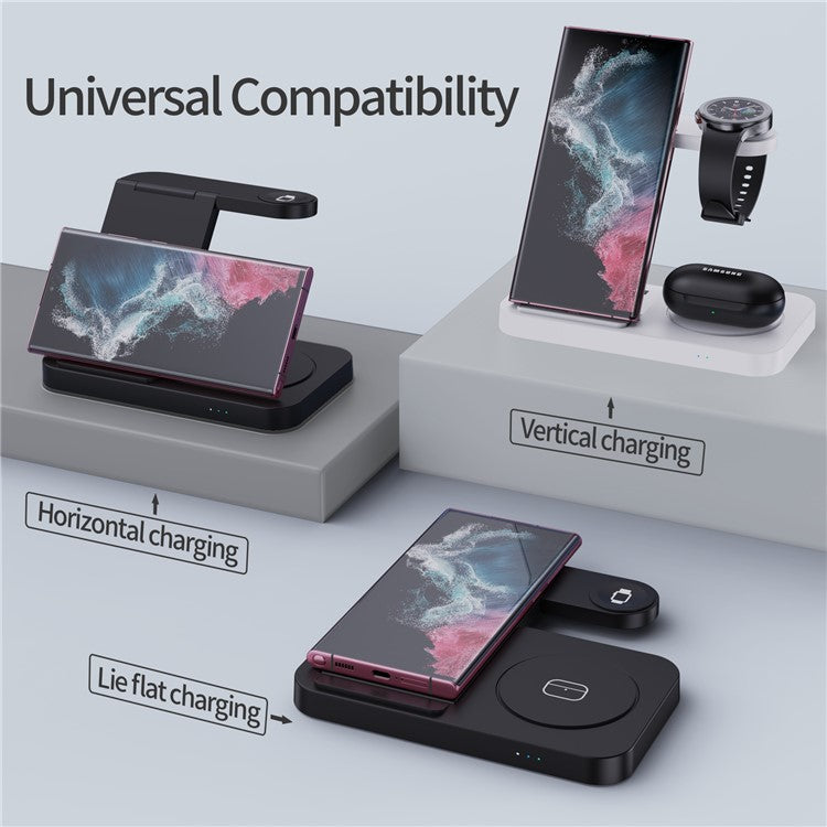 B-18C 3 in 1 Wireless Charger 15W Fast Charging Station Charger Stand for Samsung Galaxy  /  Watch  /  Buds - Black