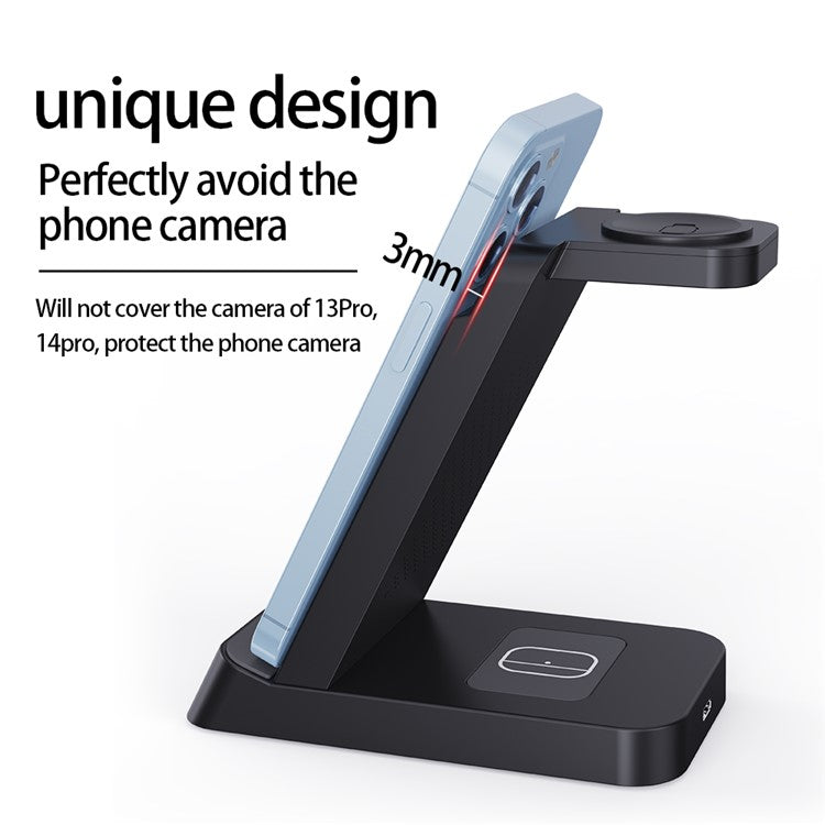 B-20A Vertical Wireless Charger for Apple Watch, iPhone, AirPods 3 in 1 Wireless Charger Stand Dock Station - Black