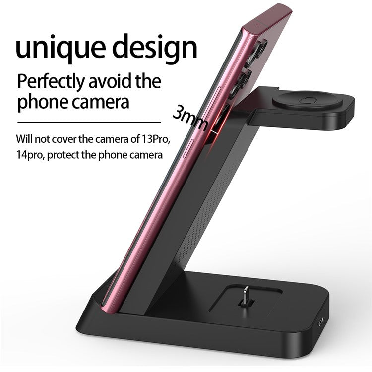 B-20A Wireless Charger for Samsung Galaxy Phone  /  Watch  /  Buds 3 in 1 Wireless Charger Stand Dock Station - Black