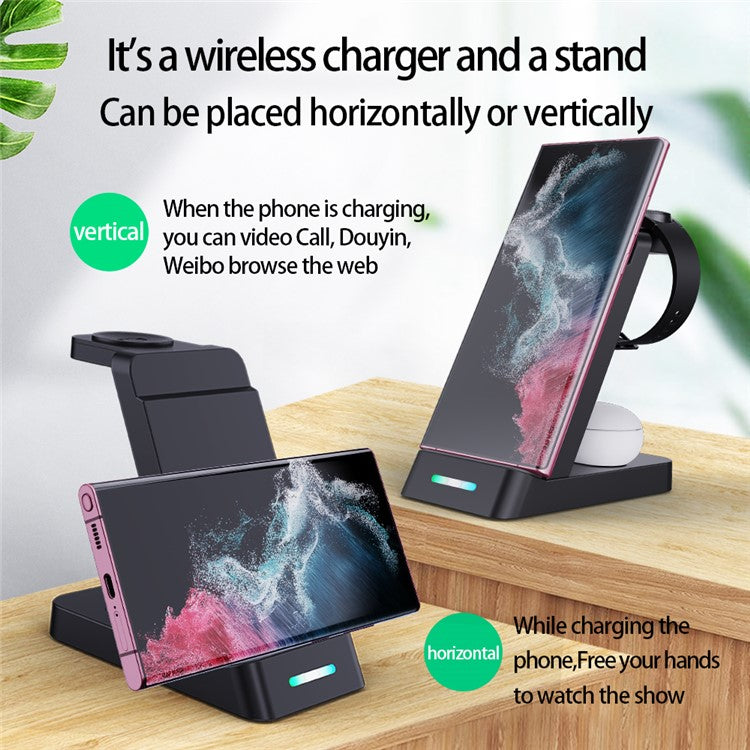 B-20A Wireless Charger for Samsung Galaxy Phone  /  Watch  /  Buds 3 in 1 Wireless Charger Stand Dock Station - Black