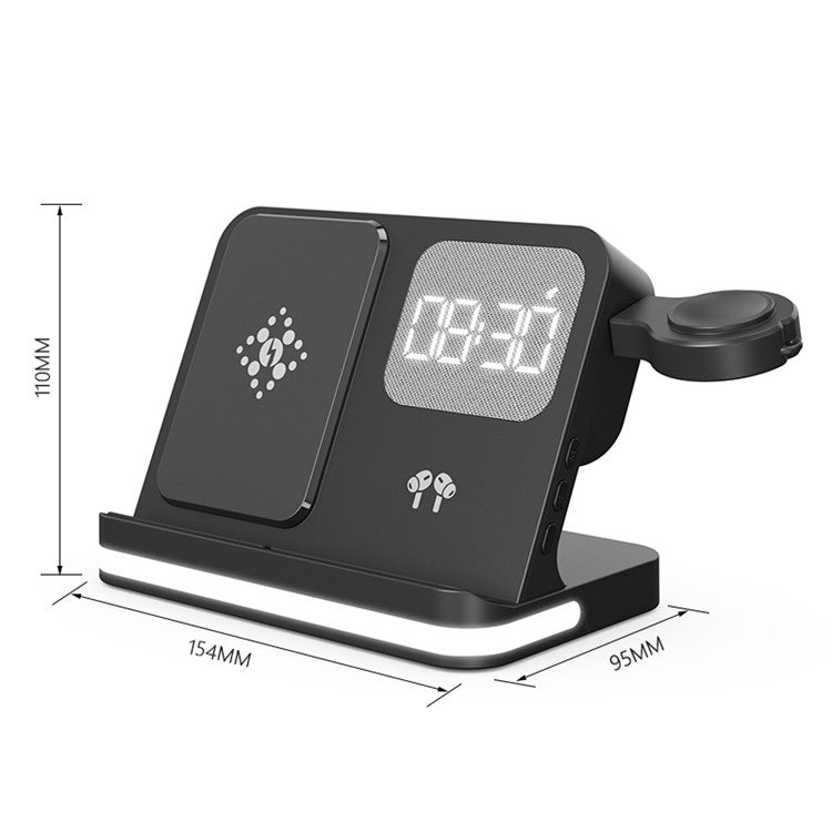 B-22 3 in 1 Wireless Charger 15W Charging Station for iPhone  /  Apple Watch, AirPods with Alarm Clock - Black