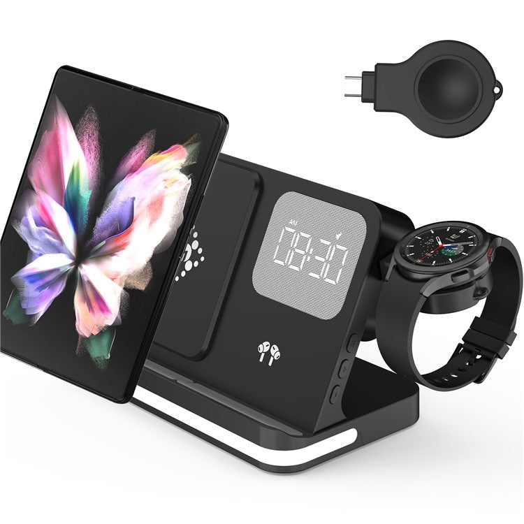 B-22 3 in 1 Wireless Charger 15W Charging Station for Samsung Galaxy Phone  /  Watch  /  Buds with Alarm Clock - Black