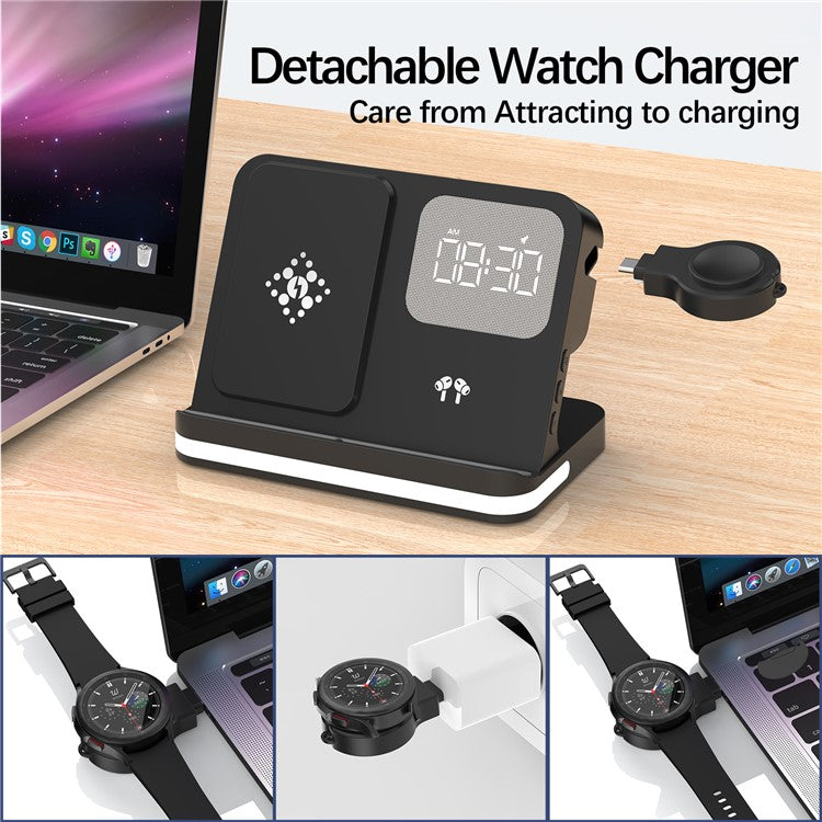 B-22 3 in 1 Wireless Charger 15W Charging Station for Samsung Galaxy Phone  /  Watch  /  Buds with Alarm Clock - Black