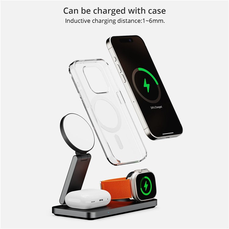 F8 For iPhone / iWatch / AirPods 3-in-1 Charging Stand Foldable Magnetic Wireless Charger