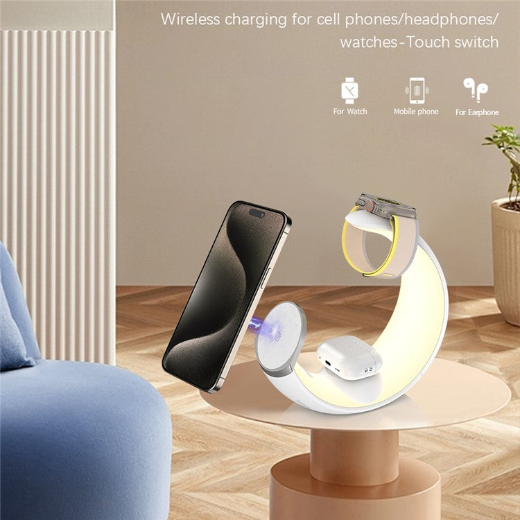 T9 For Samsung Watch / Airpods / Phone Magnetic Charging Stand 15W Wireless Charger Night Light