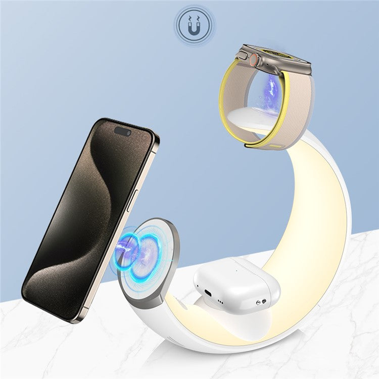 T9 For Samsung Watch / Airpods / Phone Magnetic Charging Stand 15W Wireless Charger Night Light