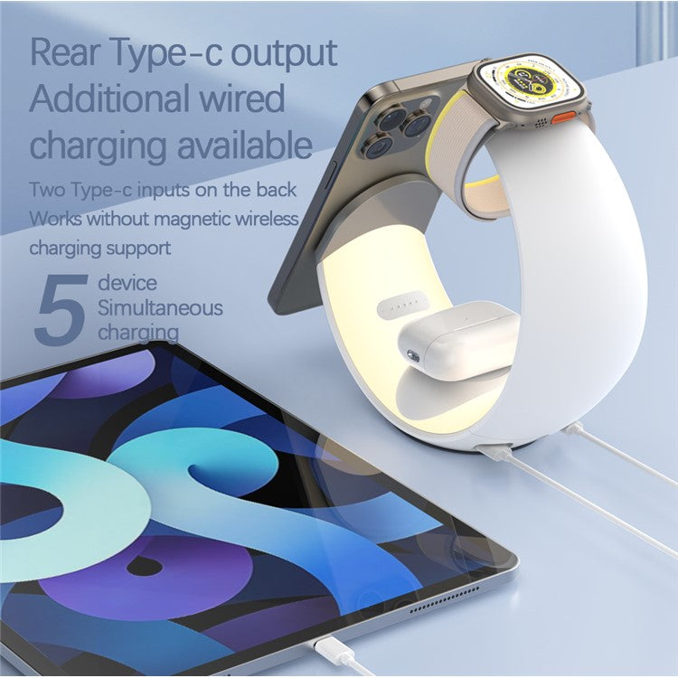 T9 For Samsung Watch / Airpods / Phone Magnetic Charging Stand 15W Wireless Charger Night Light