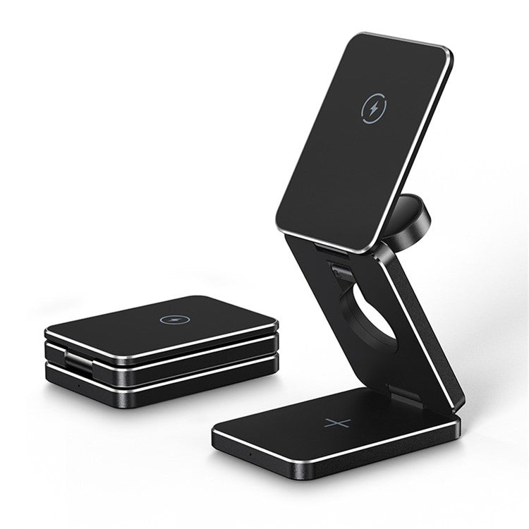 AK30 3-in-1 Foldable Charging Stand Phone Watch Earphone Aluminum Alloy 15W Magnetic Wireless Charger