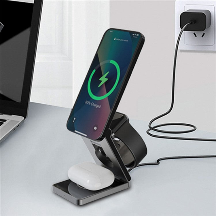 YT10 3-in-1 Foldable Phone Watch Earphone Aluminum Alloy 15W Magnetic Wireless Charger