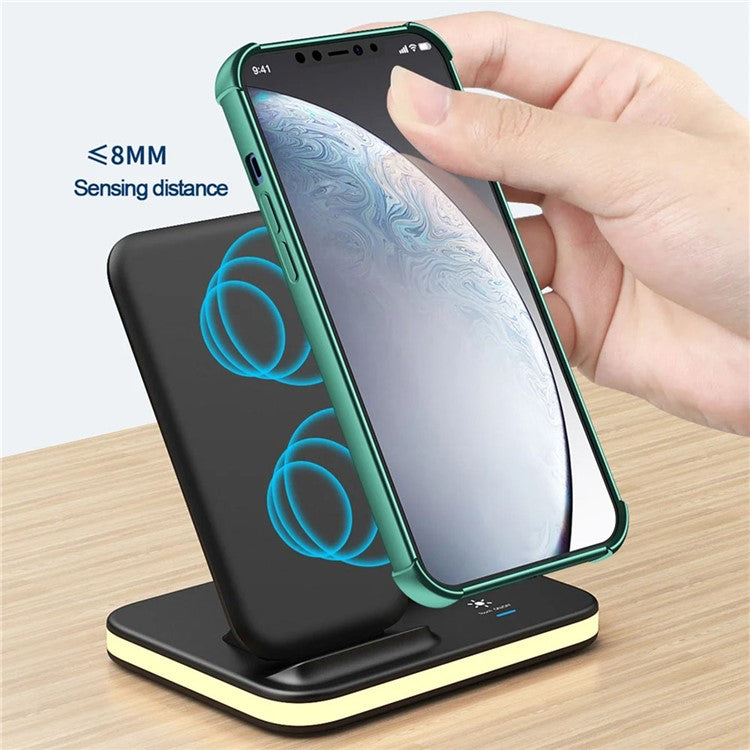 E6 4-in-1 15W Wireless Charger Phone Watch Earphone Charging Stand Night Light - Black