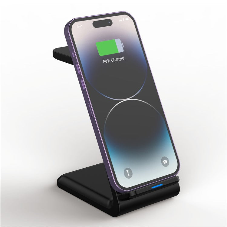 E8 3-in-1 15W Wireless Charger Phone Watch Earphone Desktop Charging Stand - Black