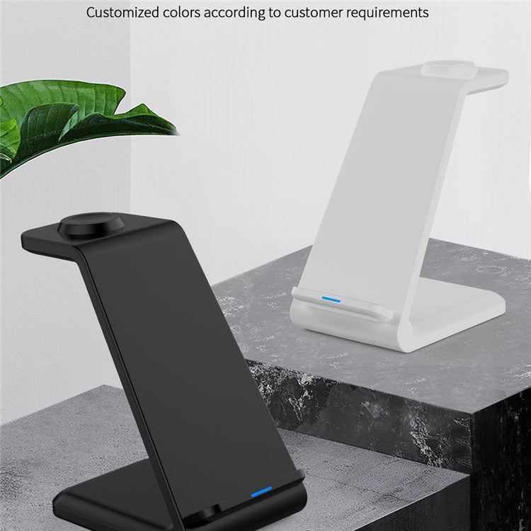 E8 3-in-1 15W Wireless Charger Phone Watch Earphone Desktop Charging Stand - White