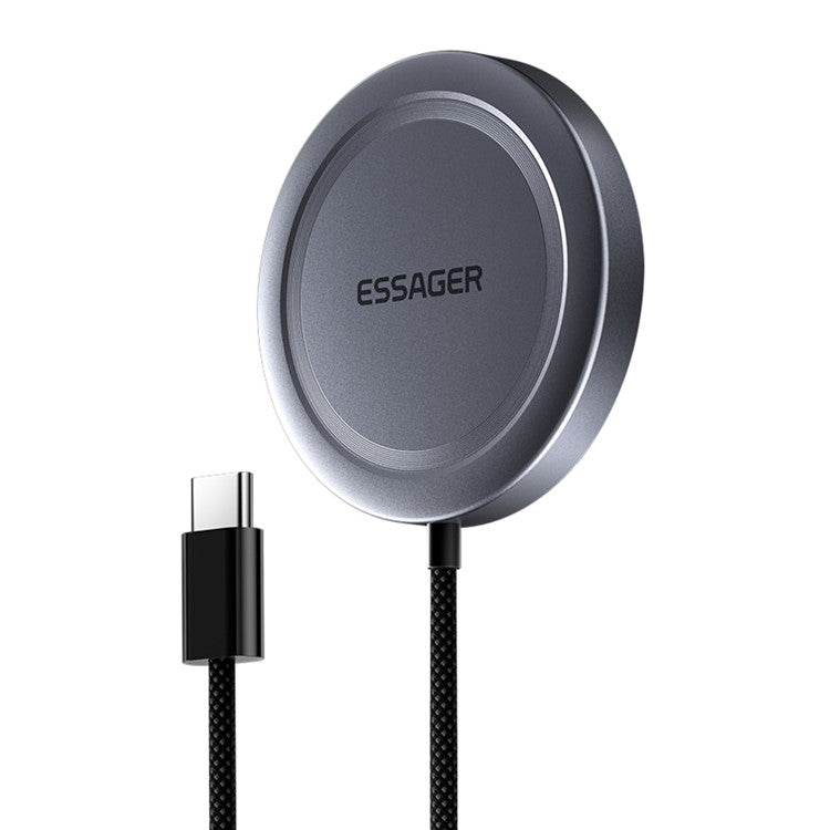 ESSAGER Qi2 15W Fast Charging Aluminum Alloy + PC Magnetic Wireless Charger for iPhone 12-16 - Grey