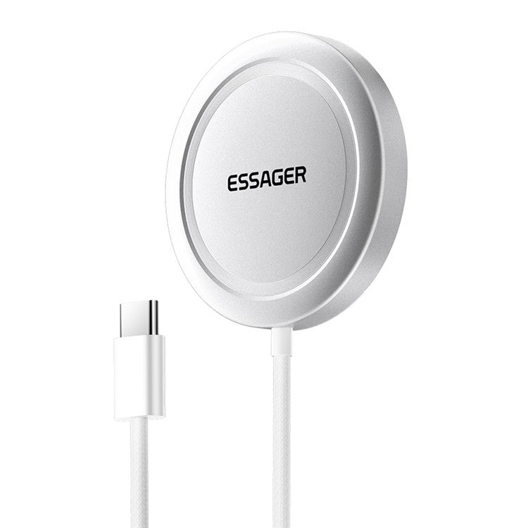 ESSAGER Qi2 15W Fast Charging Aluminum Alloy + PC Magnetic Wireless Charger for iPhone 12-16 - Silver