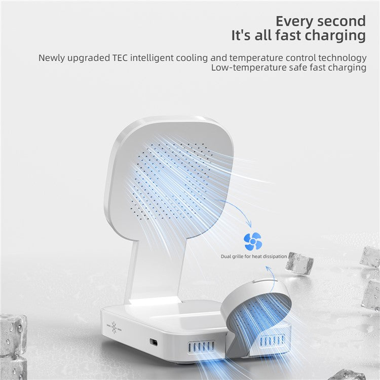 C40 3-in-1 Foldable Charging Stand Phone Watch Earphone 15W Magnetic Wireless Charger with LED Warm Light - White