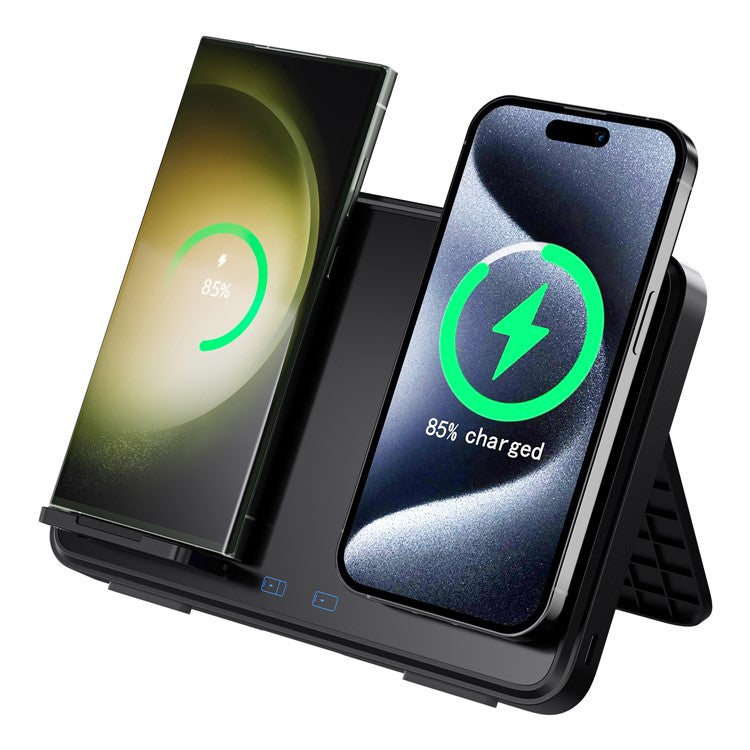 C30 15W Dual Ring Foldable 3 in 1 Wireless Charger Watch Earphone Phone Magnetic Wireless Charger - Black