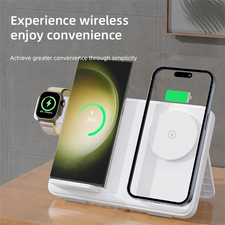 C30 15W Dual Ring Foldable 3 in 1 Wireless Charger Watch Earphone Phone Magnetic Wireless Charger - Black