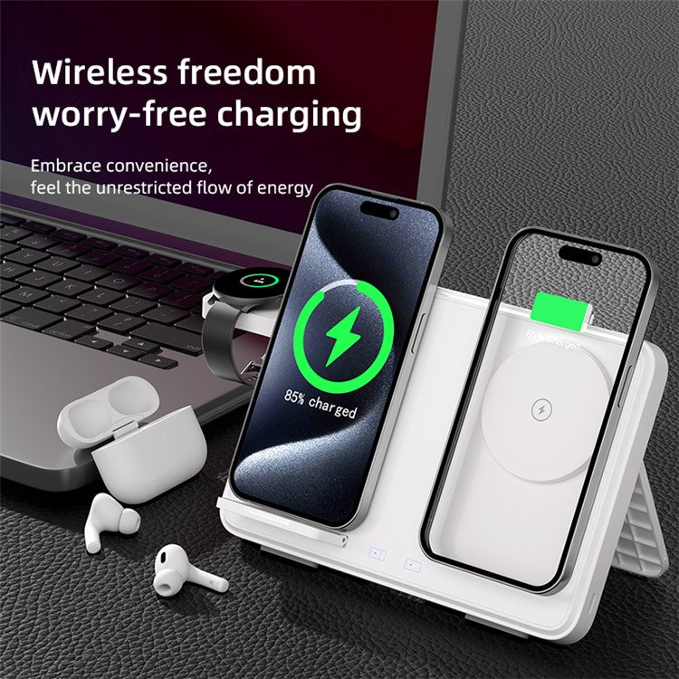 C30 15W Dual Ring Foldable 3 in 1 Wireless Charger Watch Earphone Phone Magnetic Wireless Charger - Black