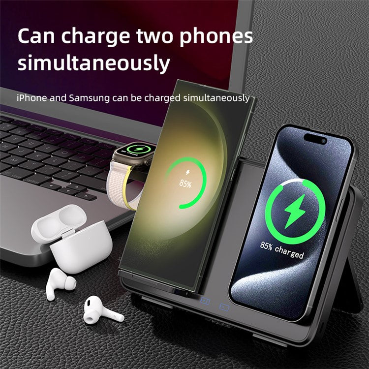 C30 15W Dual Ring Foldable 3 in 1 Wireless Charger Watch Earphone Phone Magnetic Wireless Charger - Black