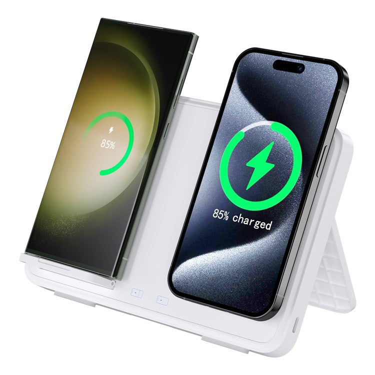 C30 15W Dual Ring Foldable 3 in 1 Wireless Charger Watch Earphone Phone Magnetic Wireless Charger - White