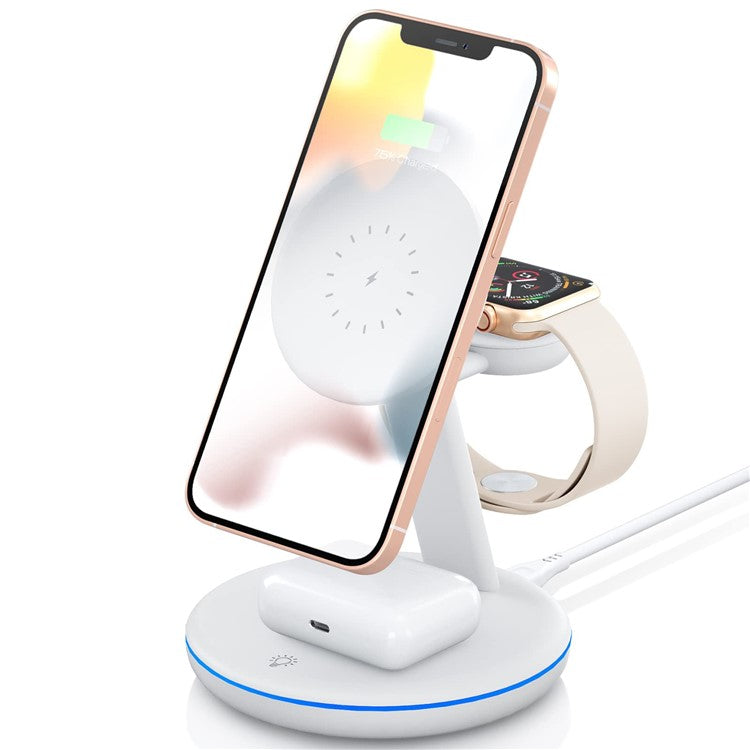 W309 3-in-1 15W Max Magnetic Wireless Charger with Ambient Light for Apple Watch / Mobile Phone / Earbuds