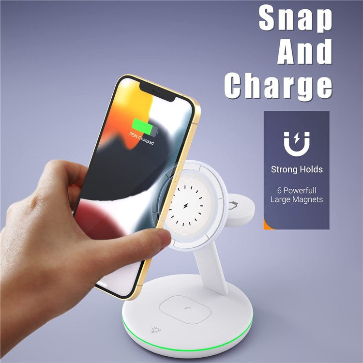 W309 3-in-1 15W Max Magnetic Wireless Charger with Ambient Light for Apple Watch / Mobile Phone / Earbuds