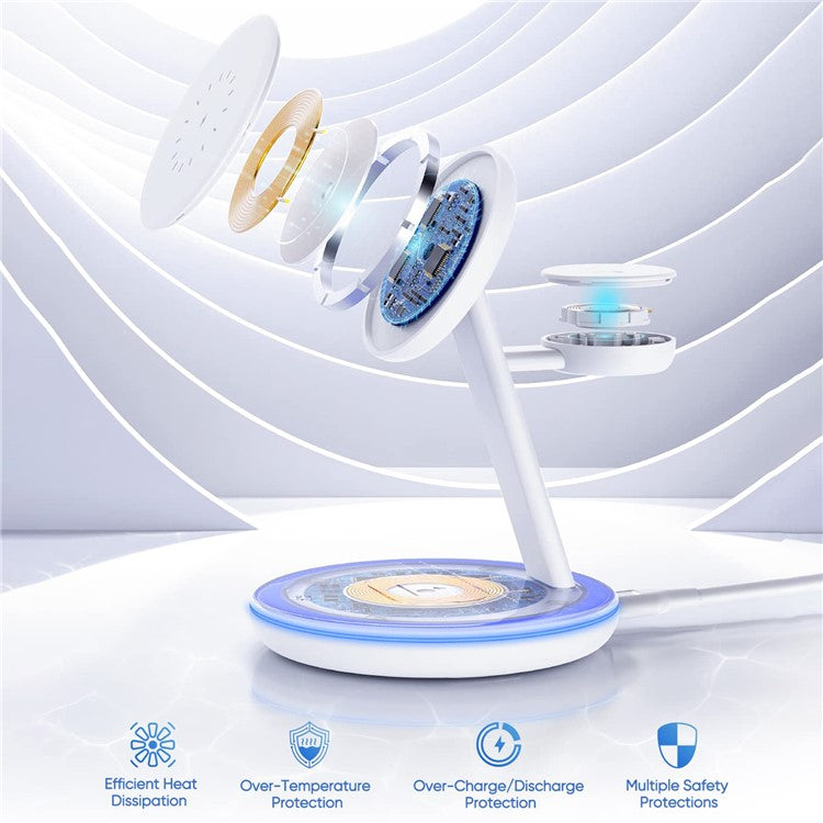 W309 3-in-1 15W Max Magnetic Wireless Charger with Ambient Light for Apple Watch / Mobile Phone / Earbuds