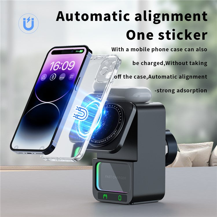 DH19 5 in 1 Bluetooth Speaker Multi-Function Wireless Charger Dock for Apple Watch / Mobile Phone / TWS Earbuds - Black