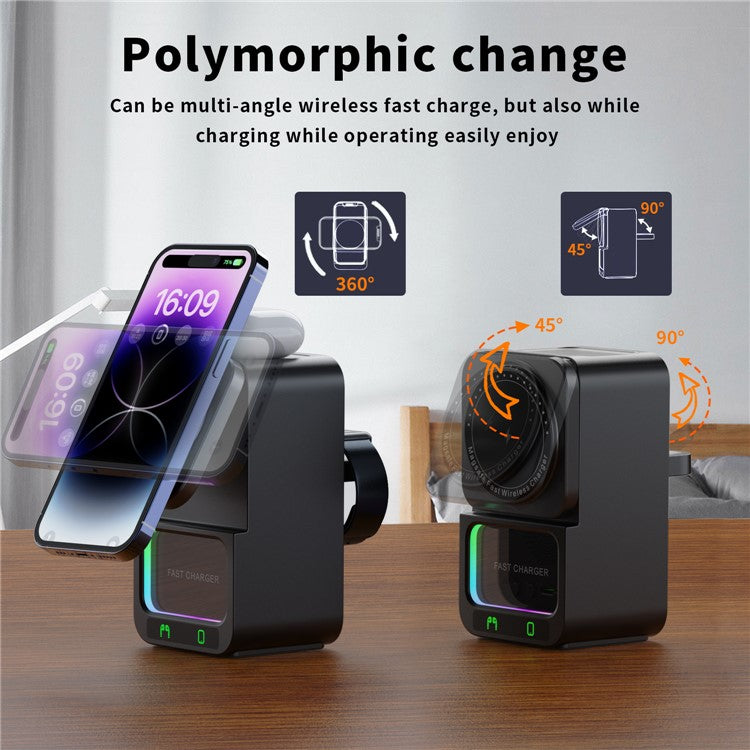 DH19 5 in 1 Bluetooth Speaker Multi-Function Wireless Charger Dock for Apple Watch / Mobile Phone / TWS Earbuds - Black