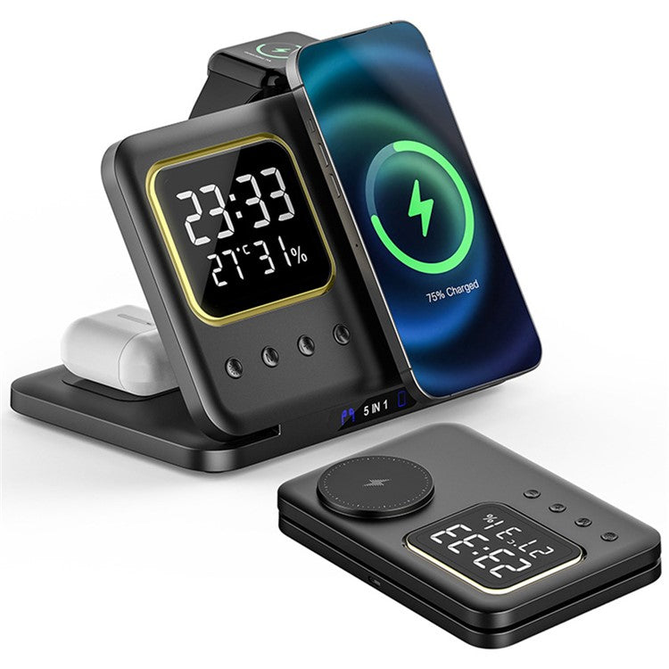 DH13 Clock Temperature Humidity Display Magnetic Phone Earphone Watch Wireless Charging Stand