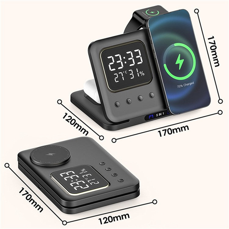 DH13 Clock Temperature Humidity Display Magnetic Phone Earphone Watch Wireless Charging Stand