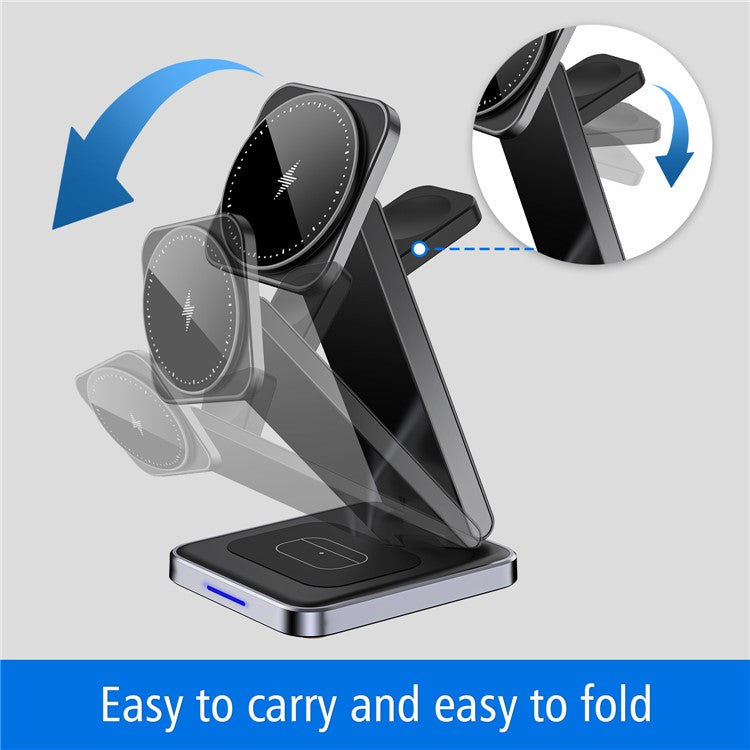 DH11 3-in-1 Foldable Charging Stand Phone Watch Earphone Zinc Alloy Magnetic Wireless Charger