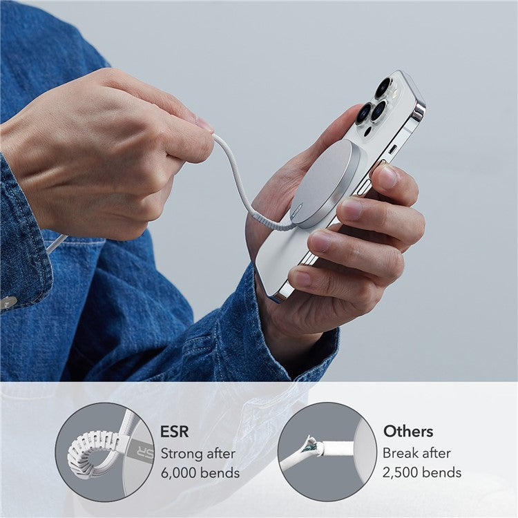 ESR Mini Wireless Charger with 1.5m Cable Portable Cell Phone Fast Charger - Silver