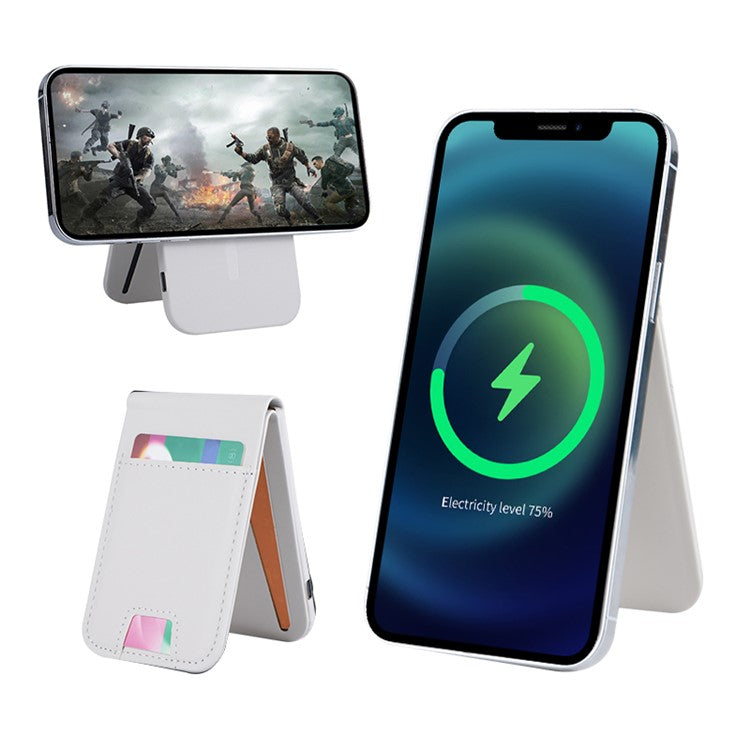 FLD-F5 3-in-1 Magnetic Wireless Charger Foldable Card Bag Mobile Phone Holder - Beige