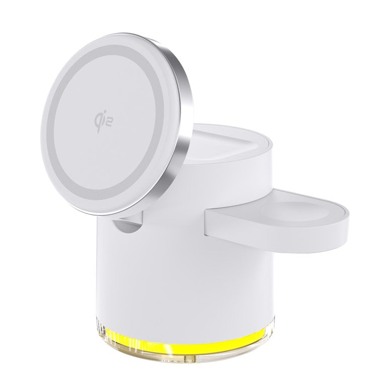 C16 QI2 Charging Stand Night Light Phone Watch Earphone 15W Magnetic Wireless Charger - White