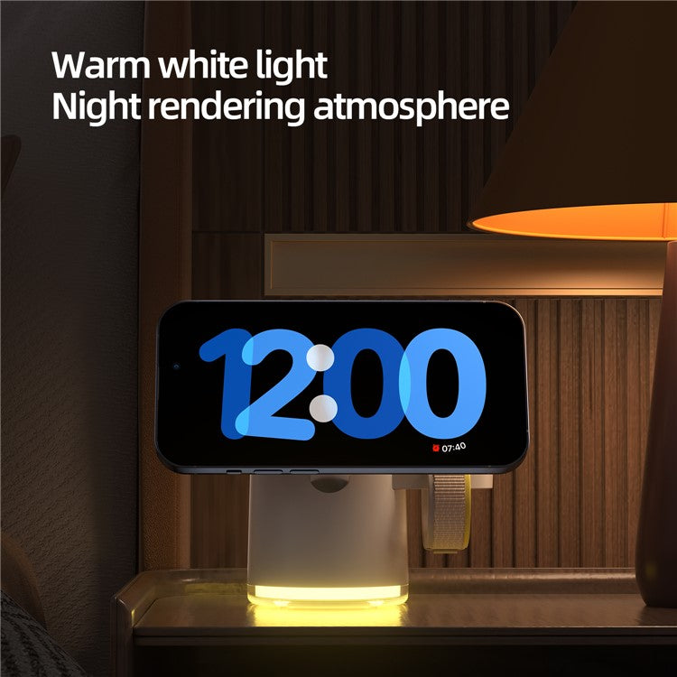 C16 QI2 Charging Stand Night Light Phone Watch Earphone 15W Magnetic Wireless Charger - White