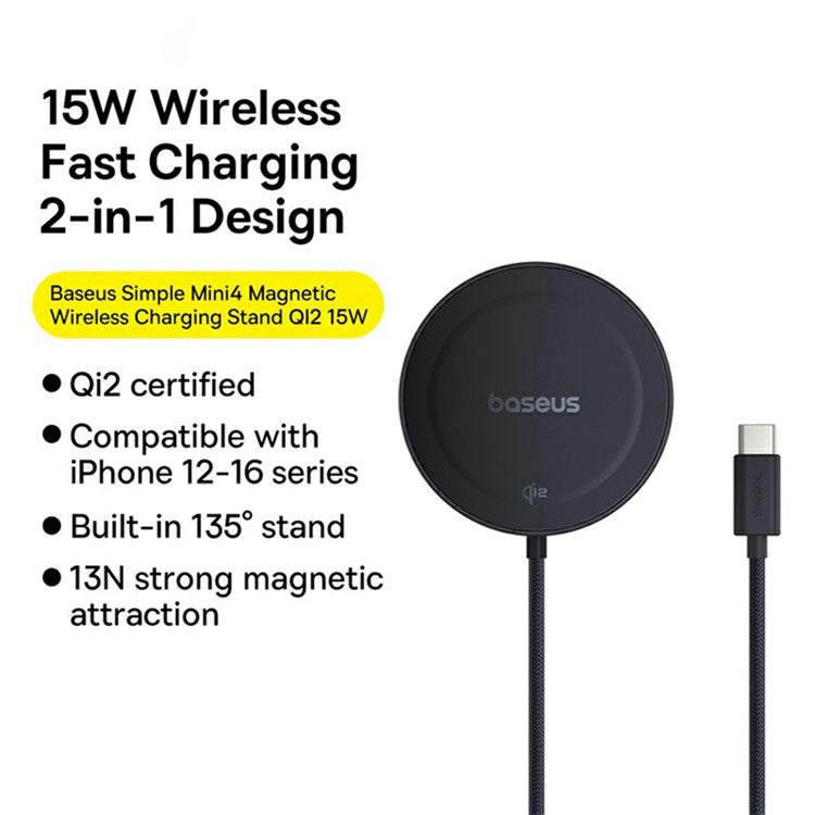 BASEUS Simple Mini4 Magnetic Charging Stand Qi2 15W Universal Wireless Charger