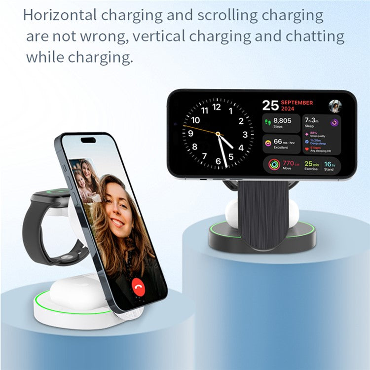 L9 15W Magnetic Wireless Charger Folding Charging Station for Apple Devices - Black